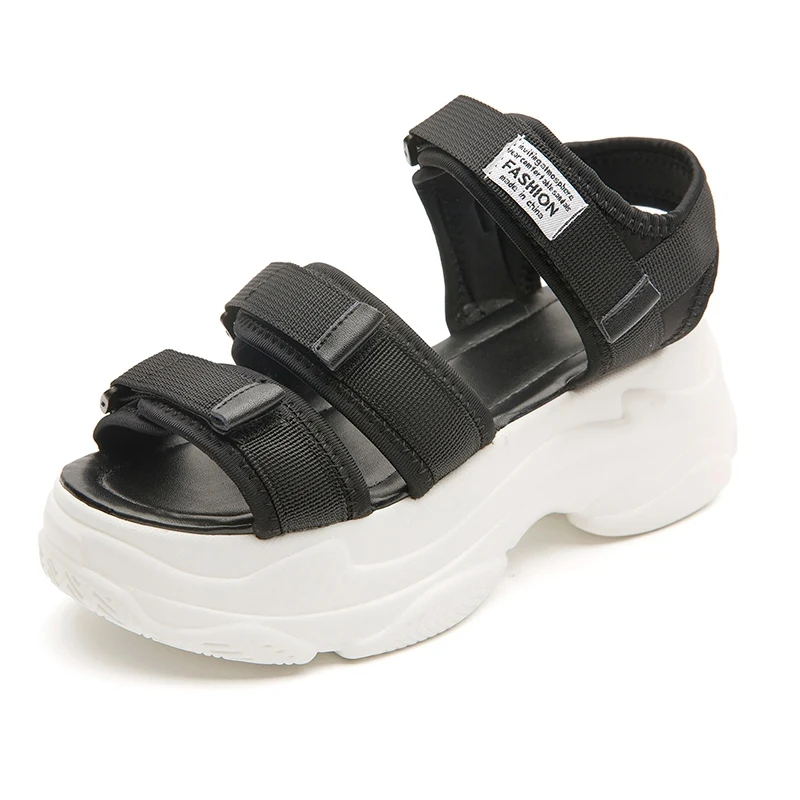 Fashion Women Sandals Platform Wedges Girls Shoes Thick Heel Lace Up Outdoor Breathable Female Beach Sport Sandals Size 35-39 - Цвет: black