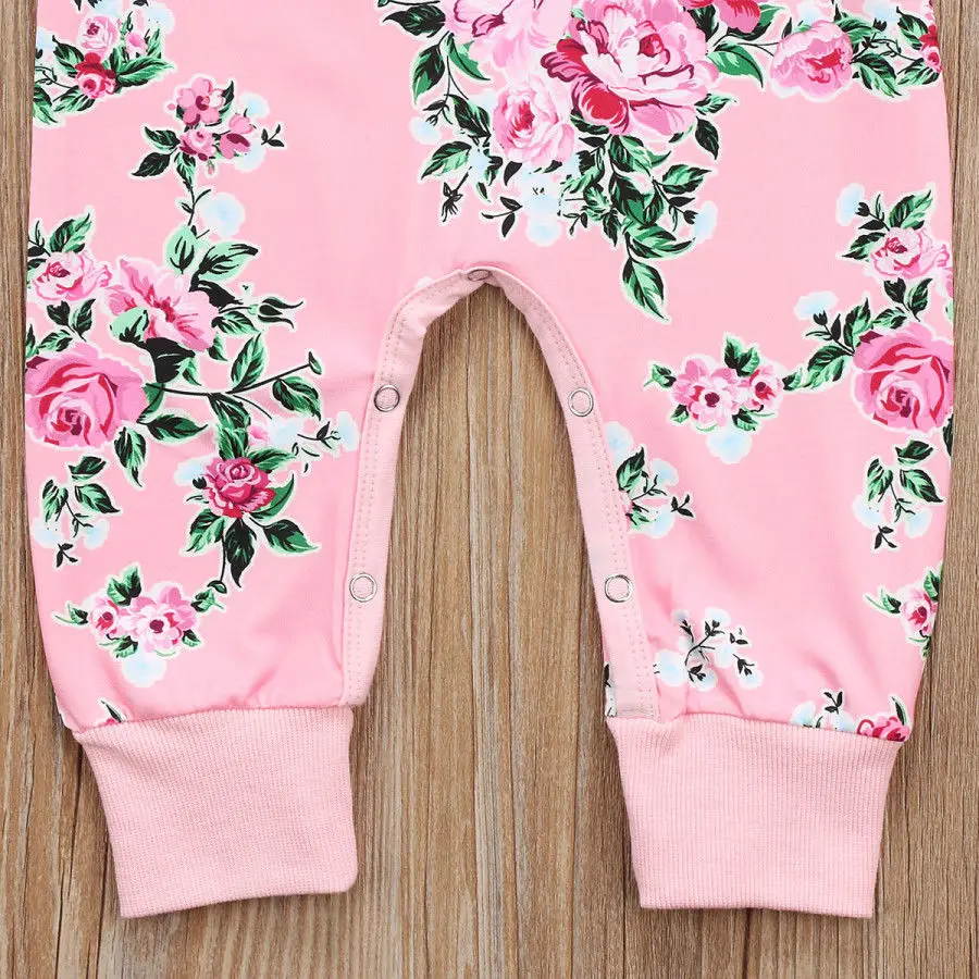 Emmababy New Cute Kids Baby Girls Floral Pink Jumpsuit Romper Long Sleeve Clothes Casual Outfits | Детская одежда и обувь