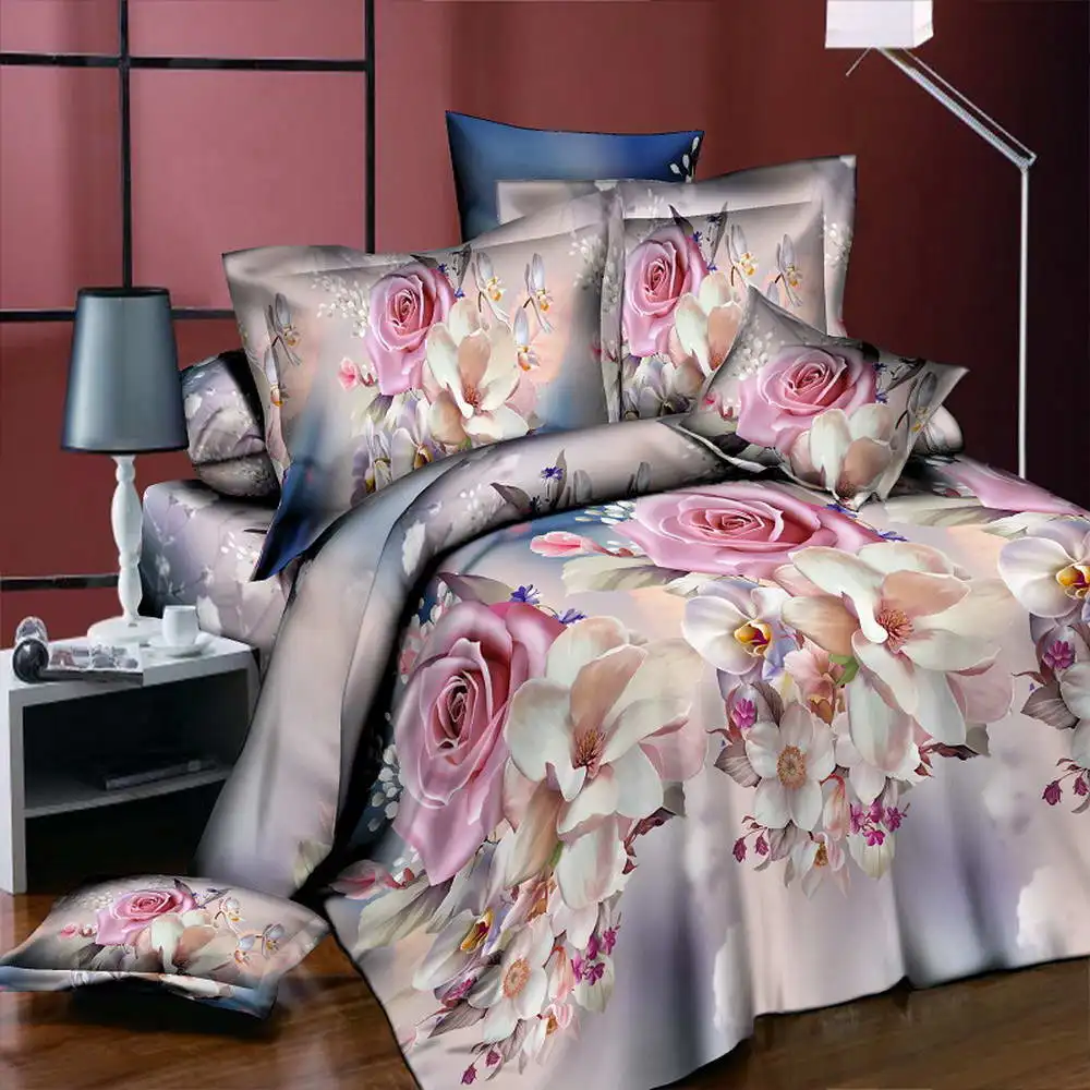 

Colorful Peony Flower Home Textiles 3D Bedding Sets Cotton Panther4 Pcs Duvet Cover Set Flat Sheet Pillowcase Bedclothes