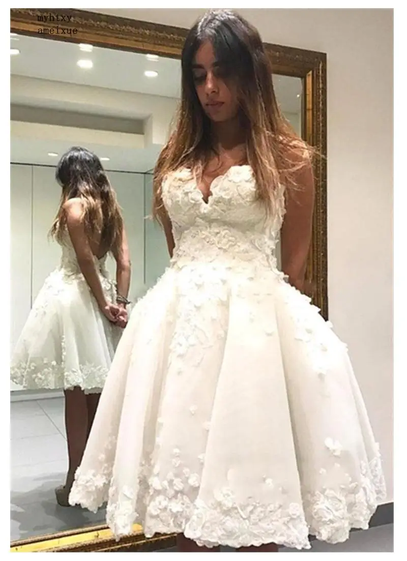 Short Informal Cheap Wedding Dress 2020 Beach White Bride Dresses Vestido De Noiva Hot Sale 3d Flowers | Свадьбы и торжества