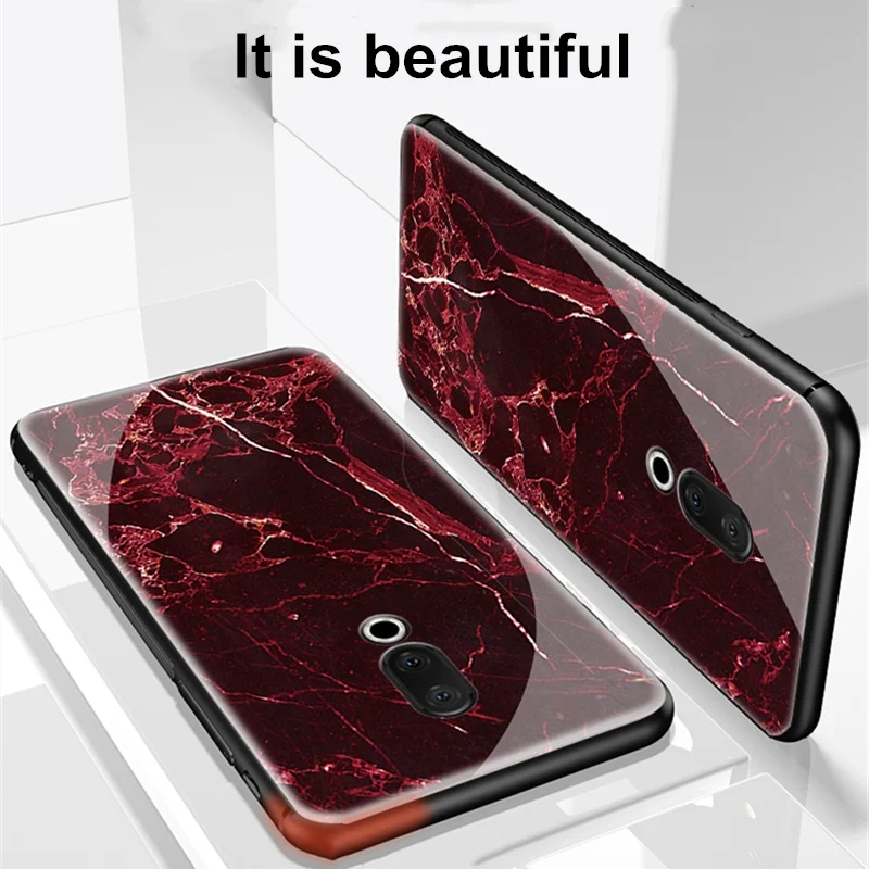 Для Meizu 16 s чехол мраморный узор гладкое закаленное стекло задняя крышка для X