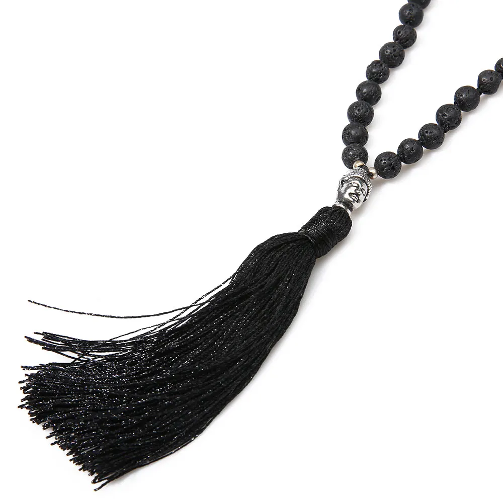 SHINUS BOHO классическое ожерелье головы Будды для женщин черное из вулканического