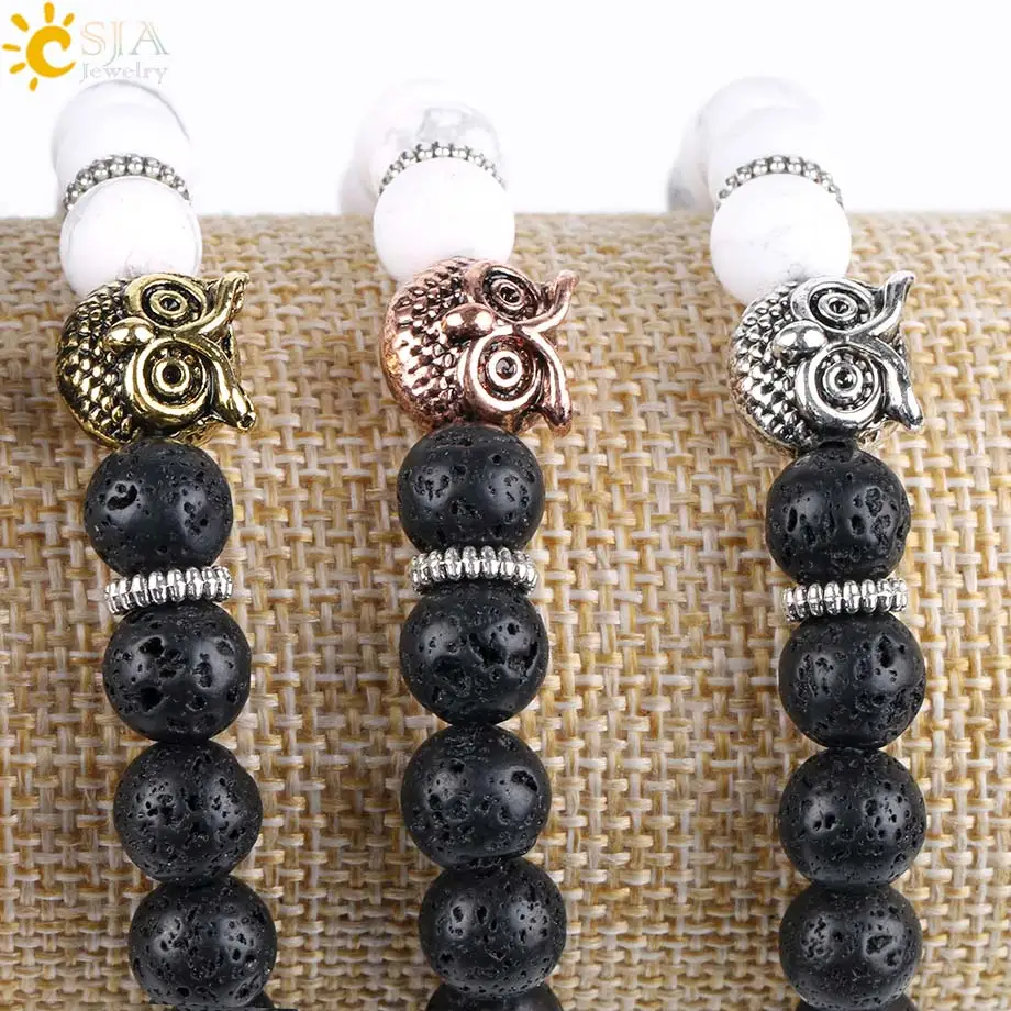 CSJA Белый Черный баланс Камень Сова Летучая мышь мужские ювелирные изделия