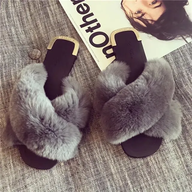 Женские меховые шлепанцы в римском стиле повседневные Мягкие пушистые с