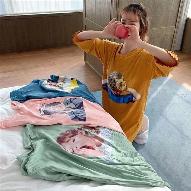 Новинка 2019 весенне осеннее хлопковое милое домашнее платье большого размера с