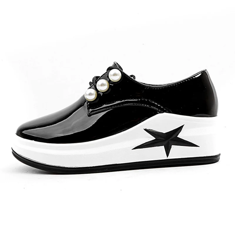 JK 2018 New Fashion Casual Women Flats Lace Up Wedges Pearl Round Toe Footwear Spring Platform Flock Ladies Elevator Shoes | Обувь