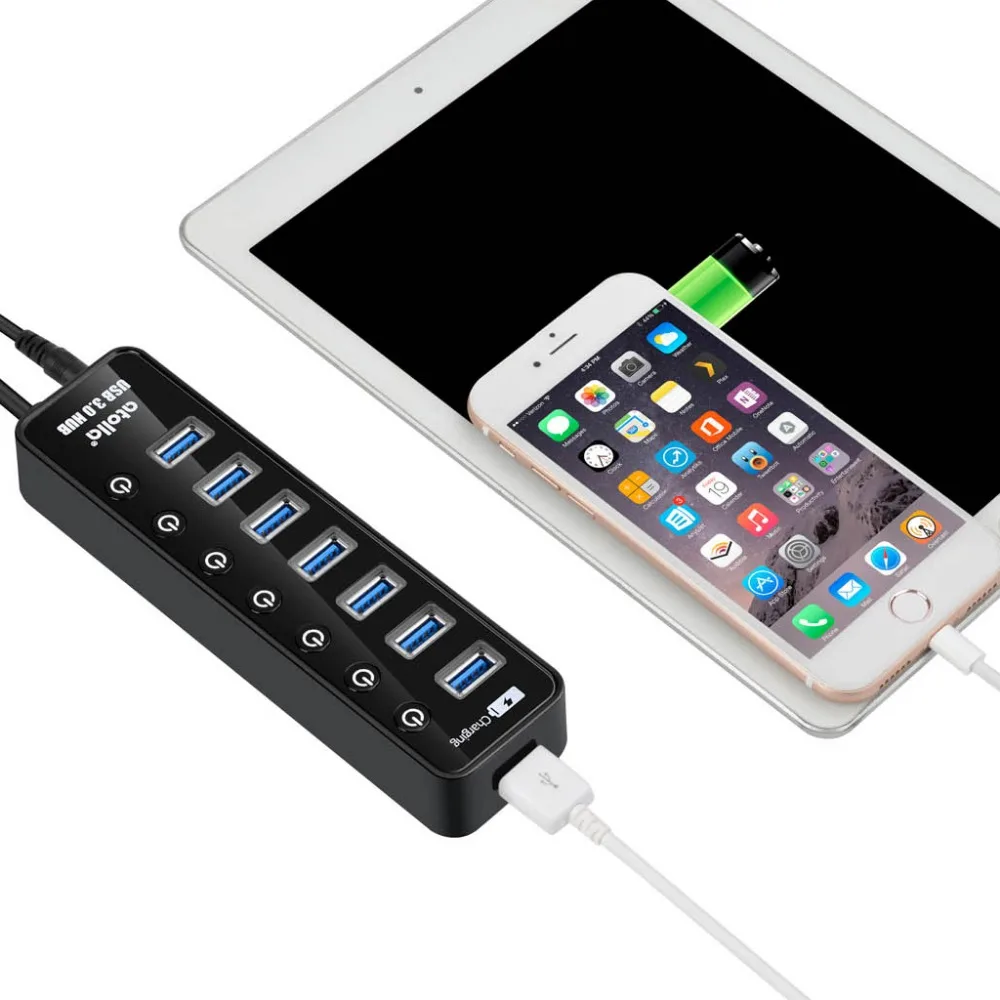Atolla usb концентратор с питанием 7 портов USB 3 0 портом быстрой зарядки для Mac Macbook