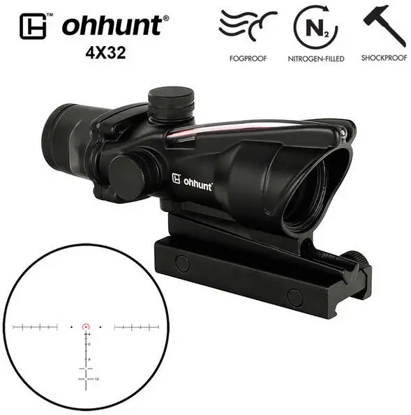 Reticle NO.3 RED Ohhunt Охота 4X32 ACOG реальный оптоволоконный прицел BDC шеврон Подкова Сетка тактические оптические прицелы для cal. 223. 308 печать логотипа - Цвет: Reticle NO.3 RED