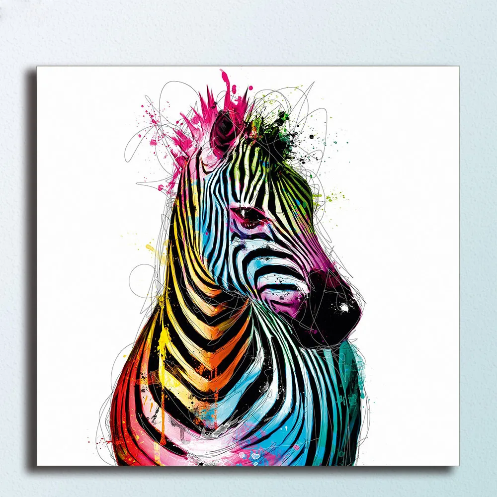 

Handmade Modern Wall Art Picture Living Room Home Decor Abstract Color zebra with pink Cartoon Animal Oil Painting On Canvas