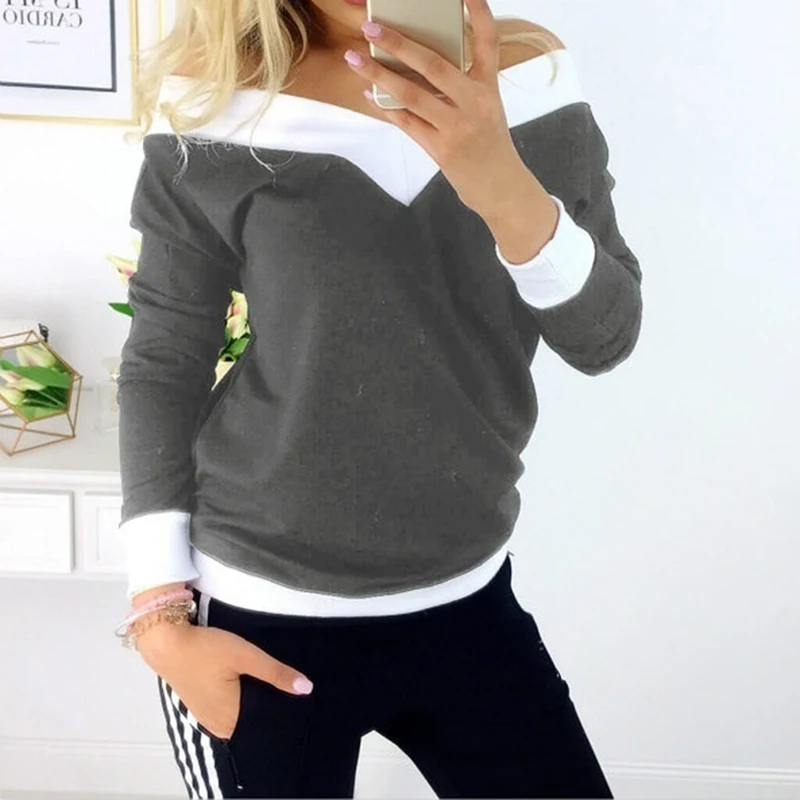 Женская футболка с длинным рукавом Повседневная v образным вырезом повседневные