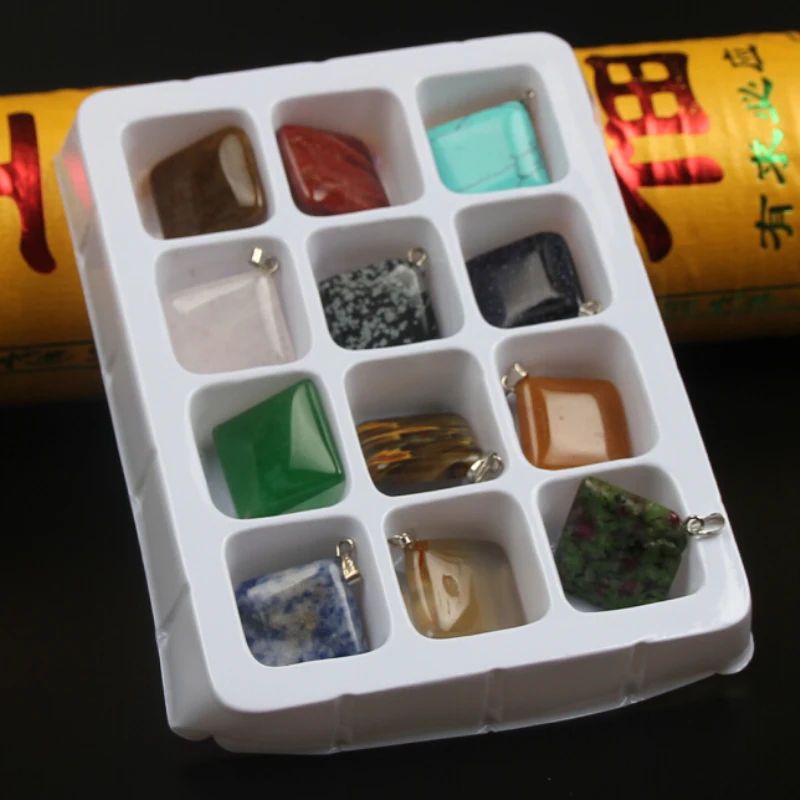 

1Box Square Stone Beads 15mm Natural Combination Stone Beads for Jewelry Making DIY Charm Pendants Decoration