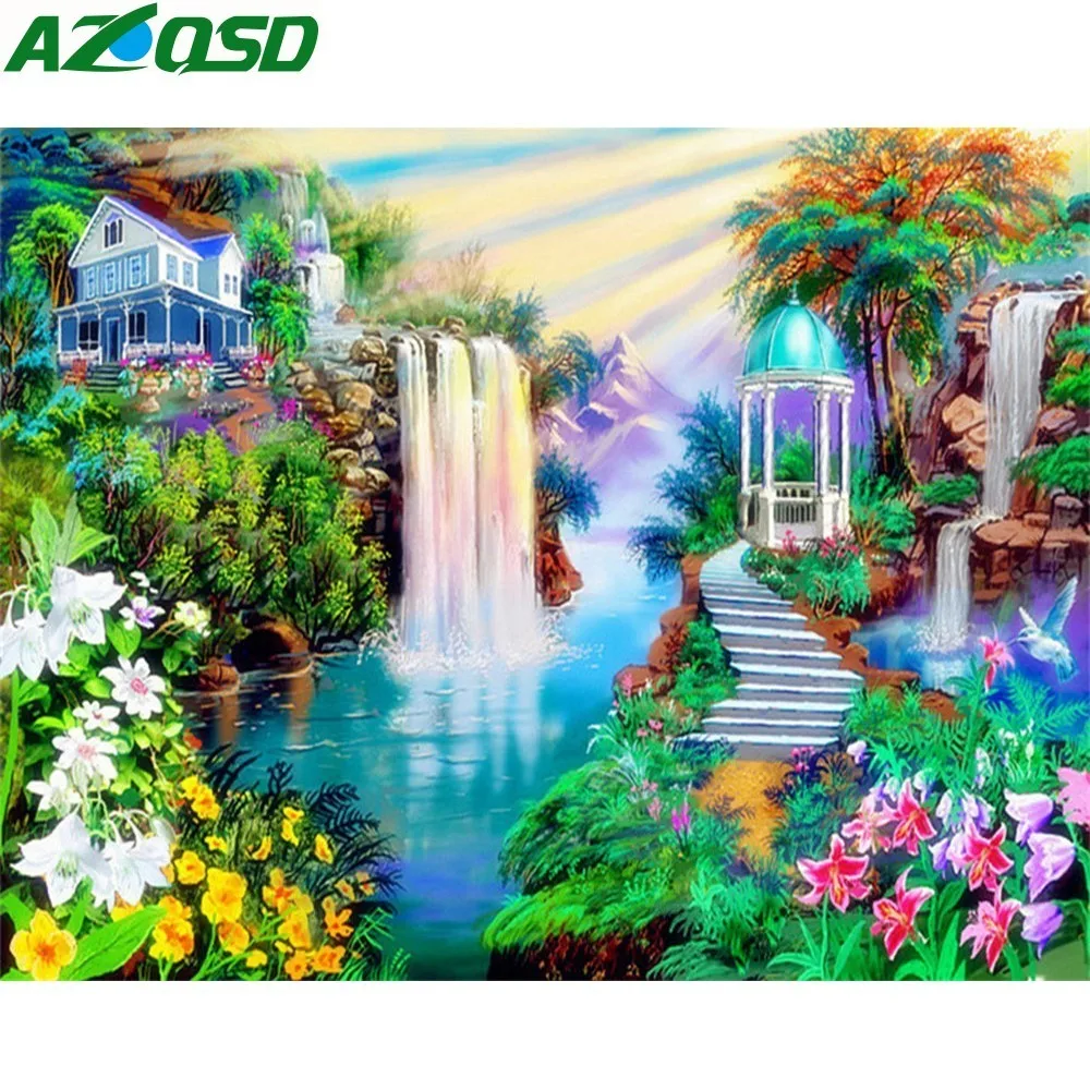Картина AZQSD по номерам картины холст водопад пейзаж DIY Безрамная картина маслом