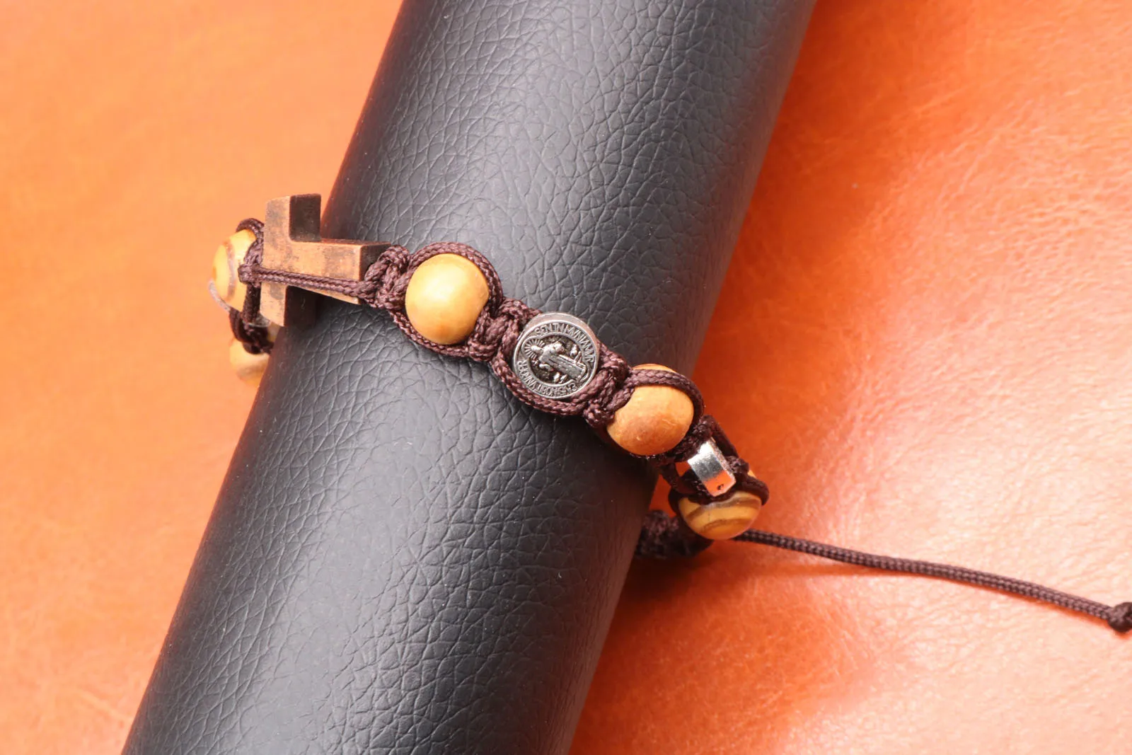 Популярные крест Иисуса браслет из 10 мм деревянные бусы и металла ручной