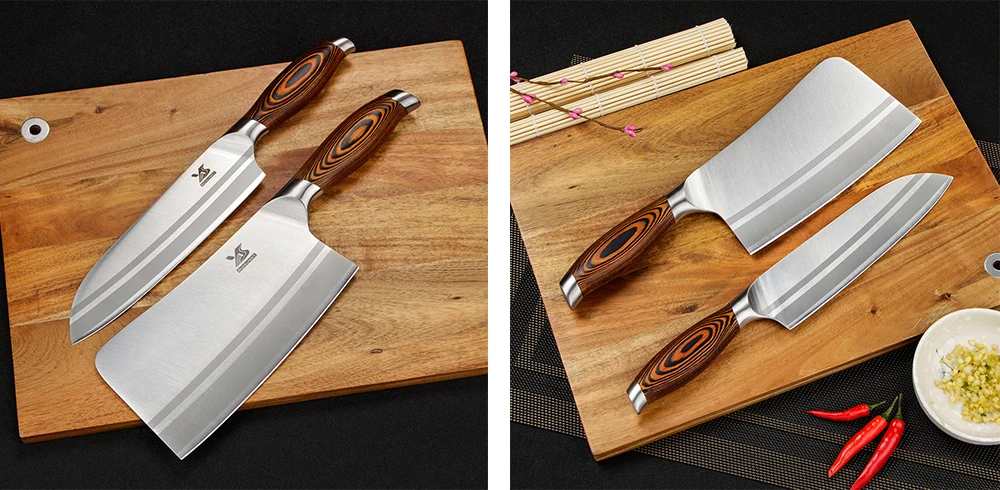 BIGSUNNY 4 Pcs Kitchen Knife Set 7"Chopper 7"Santoku Knife 5"Utility and Kitchen Shears for Easy Cutting& Slicing Multipurpose