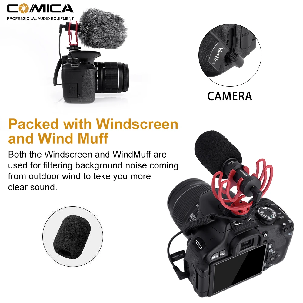 Viewflex встроенный микрофон для камеры Canon Nikon Sony Fuji DSLR видеокамера iPhone Samsung Huawei