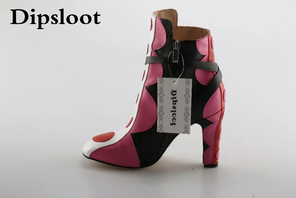 

Autumn Hot Pink Polka Dot Women Fashion Ankle Boots Round Toe Ladies High Heel Boots Ankle Buckles Sexy Chunky Heel Boots