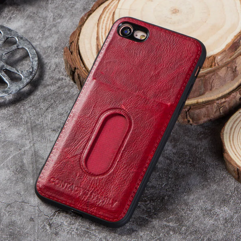 1001-red Роскошный чехол из натуральной мягкой кожи для iPhone 7 8, защитная задняя крышка, держатель для карт для iPhone 8 7, чехол, отделения для карт, гравировка - Цвет: 1001-red