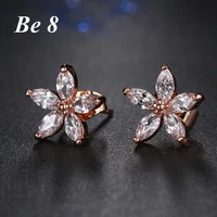 be8 brand top quality cubic zirconia pave flower shape fashion jewelry stud earring for women rose gold color elegant gift e 215