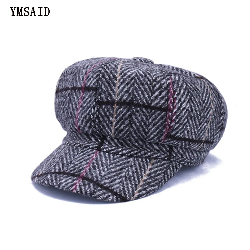 

Ymsaid Women Plaid Berets Fashion Artist Painter Octagonal Cap Autumn Winter Warm Beret Hat Vintage Wool Beret