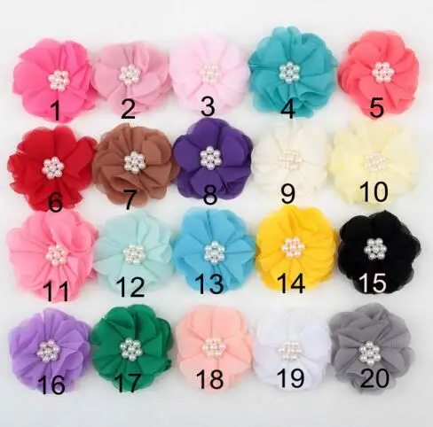 Rhinestone Chiffon flowers Little girls Hair Accessories DIY Flower Bouquet Flowers Decorations No Hair clips YH503