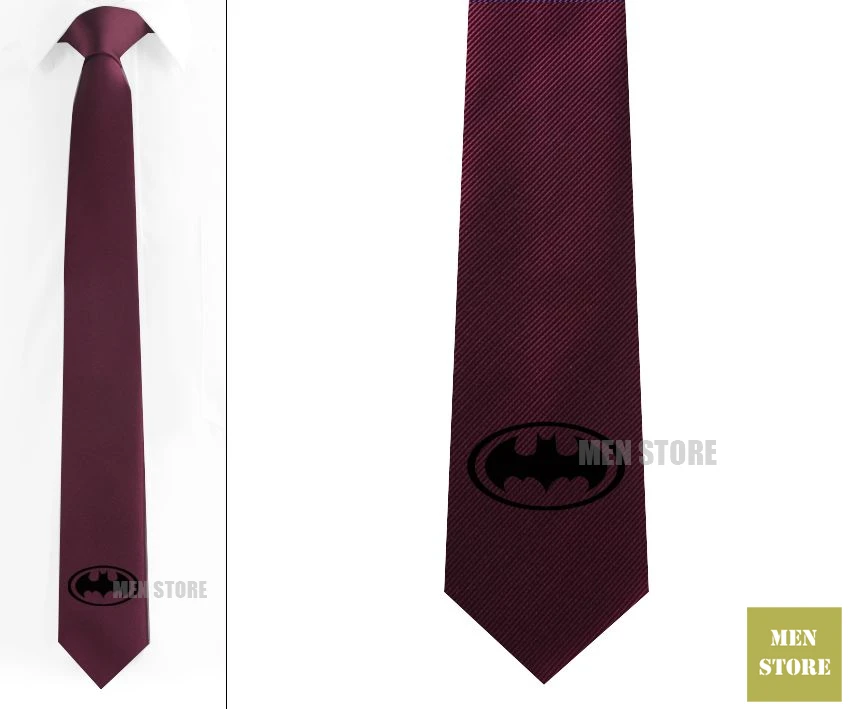 Dark Red tie-Black Супер герой Бэтмен Символ Мужской Жаккардовый тканый узкий галстук 2," 6 см Галстук Свадебная вечеринка галстук для жениха запонки LK007M - Цвет: Dark Red tie-Black