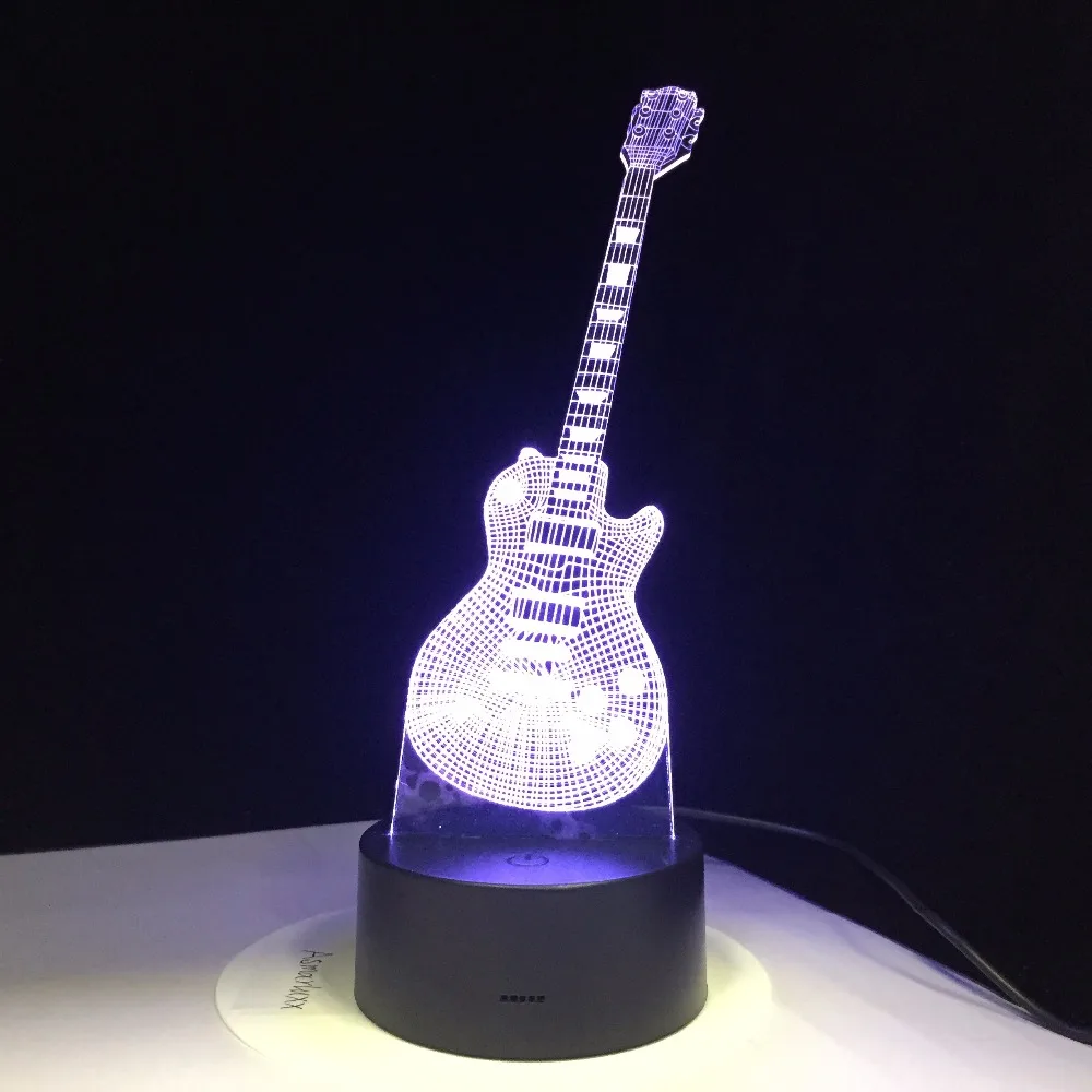 3D Электрогитары светодиодный светильник 7 Красочные USB LED Настольная лампа