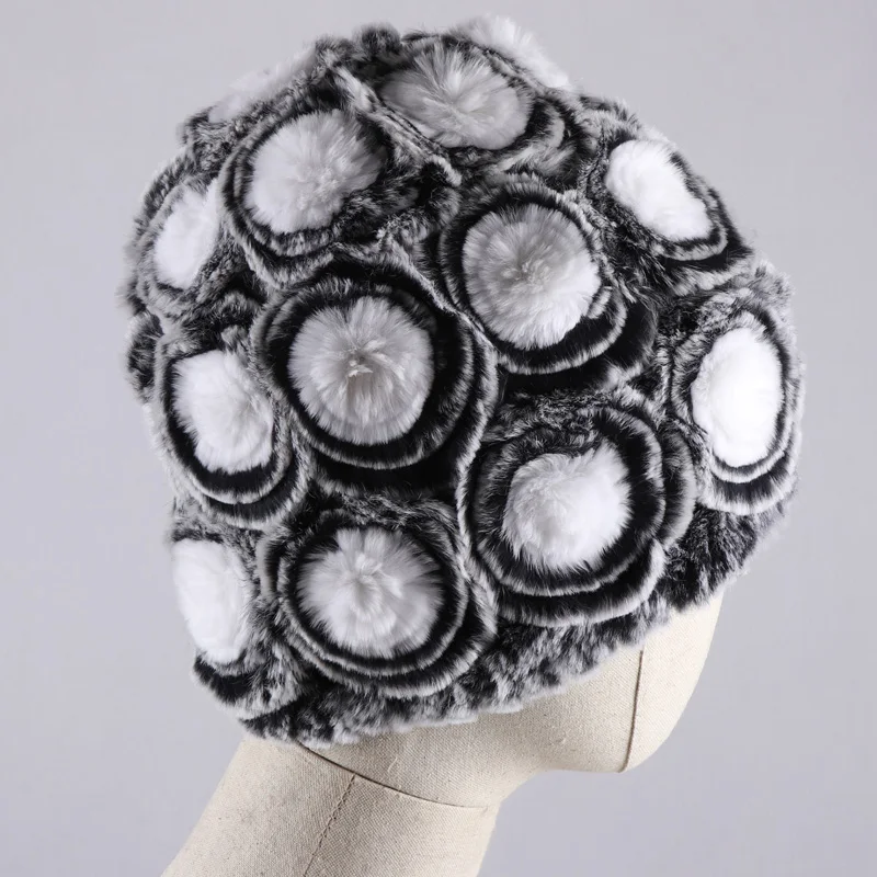 Модная меховая шапка для девушек женская зимняя из натурального меха кролика