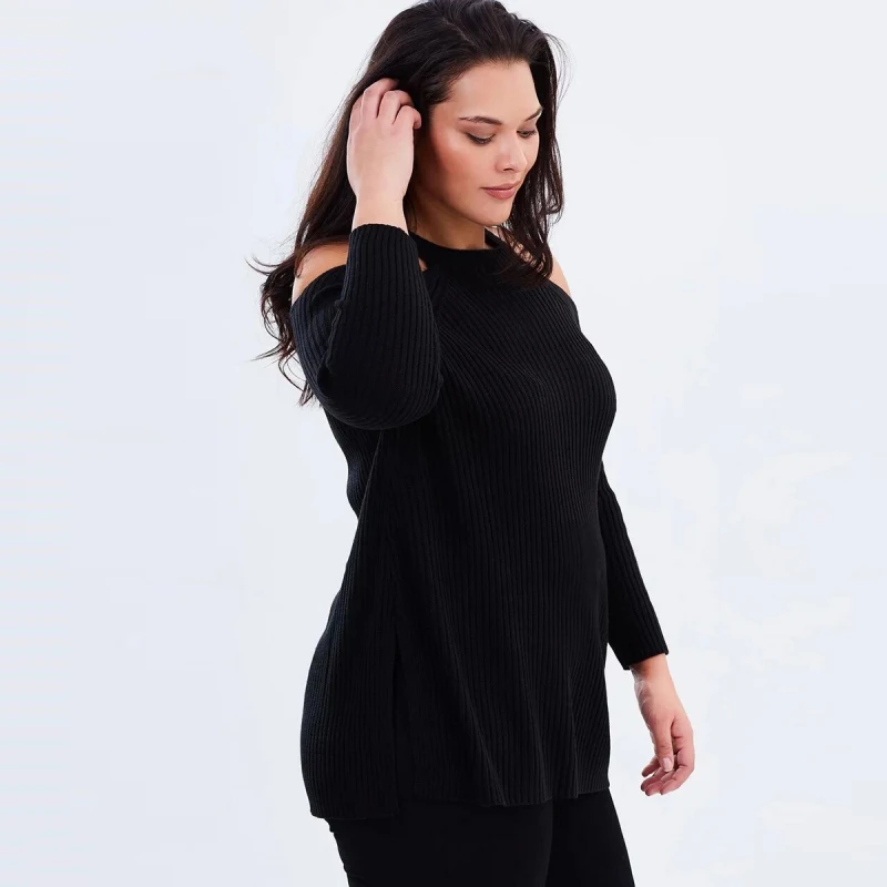 Женский офисный свитер с открытыми плечами 6XL 5XL 2018 весенние черные пуловеры