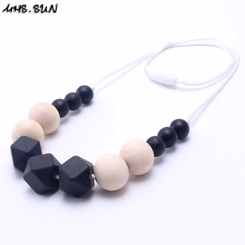 MHS.SUN Food grade material silicone&ampwooden beads necklace long rope chain cute baby teething suit breastfeeding women | Украшения и