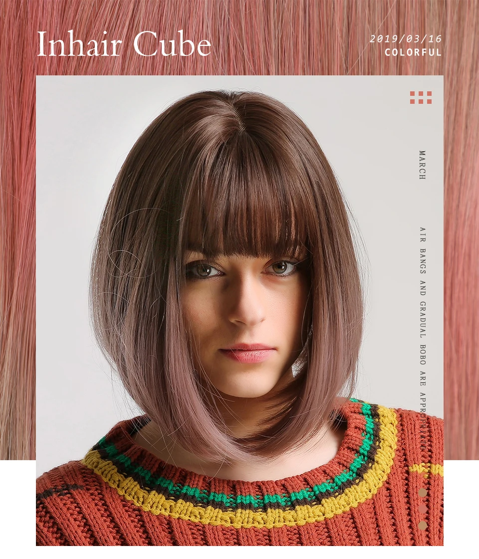 Inhair Cube синтетический плоский челка для женщин парик омбре с выделением короткие прямые волосы боб парик косплей прическа