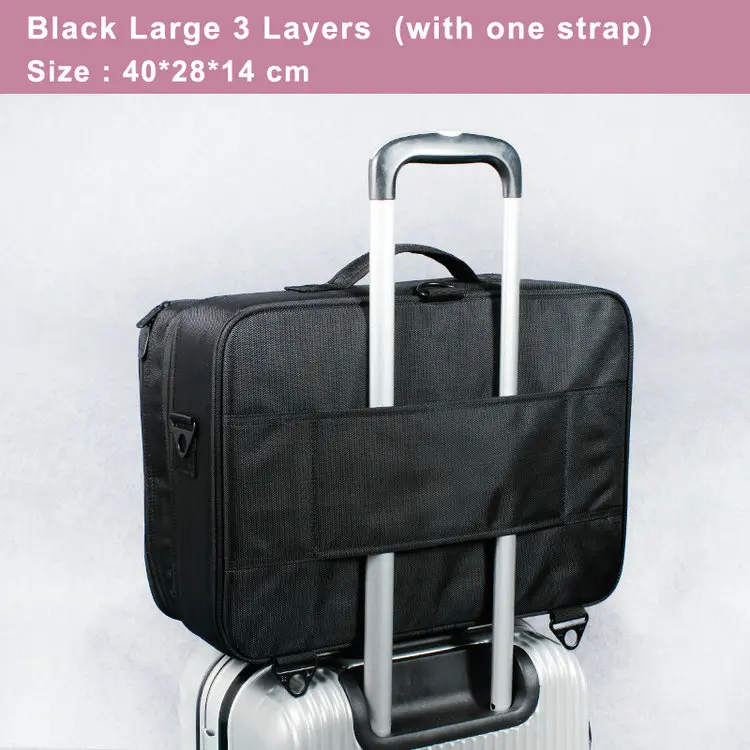 Black L 3 Layers Водонепроницаемая косметичка, органайзер, большие сумки, милый корейский чехол для костюма, чехол для макияжа, косметичка, чехол для профессионального макияжа - Цвет: Black L 3 Layers