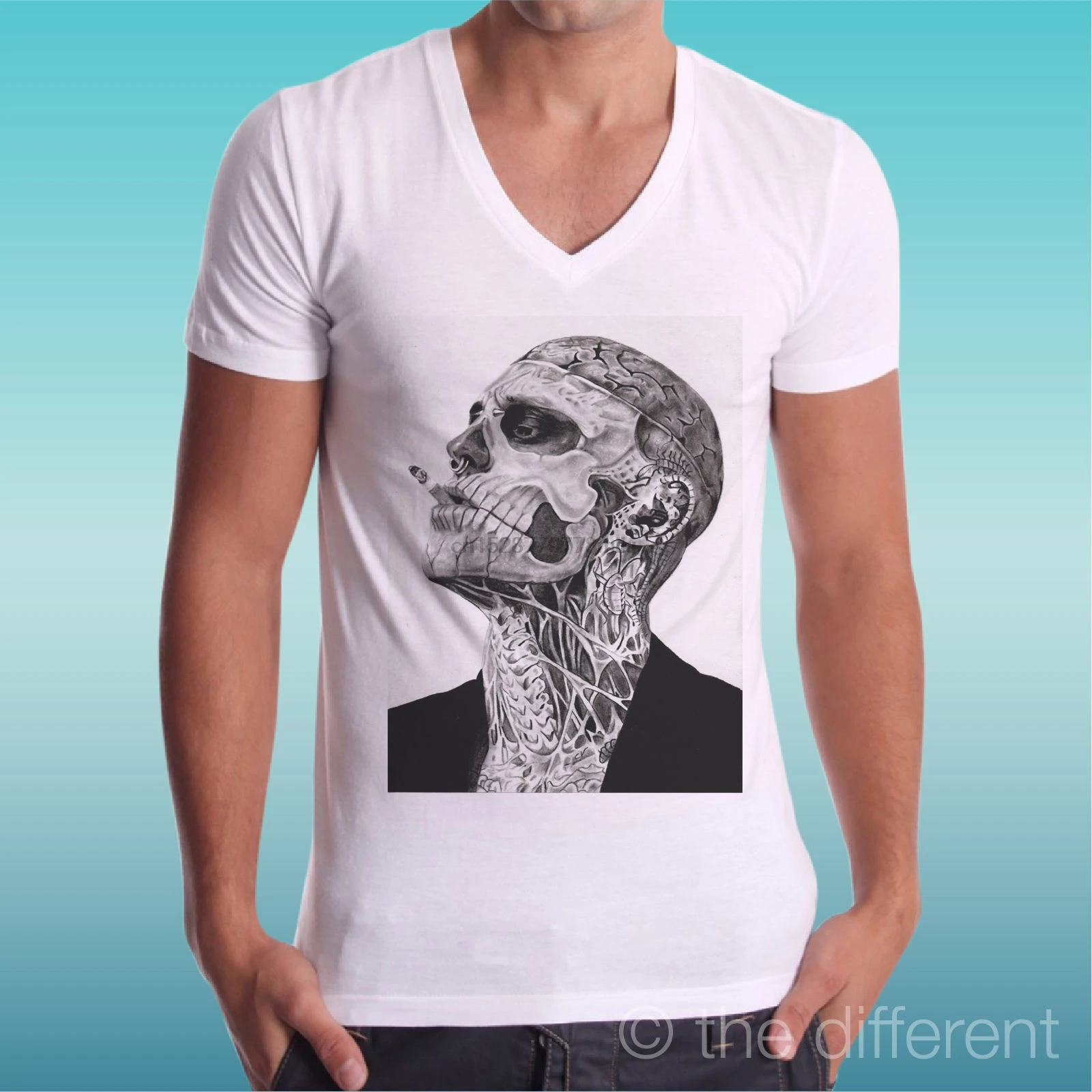 Футболка из джерси с надписью Black COU V TATOUAGE ZOMBIE HOMME AVEC CADEAU скидка новая футболка топ