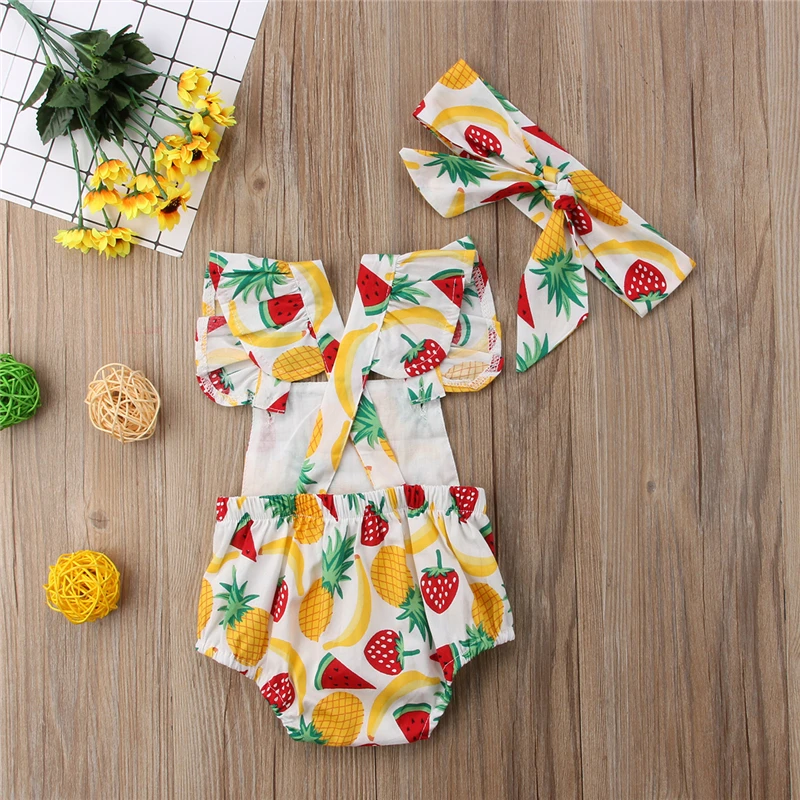 В наличии 2 модели одежды для маленьких девочек комбинезоны с фруктовым принтом +