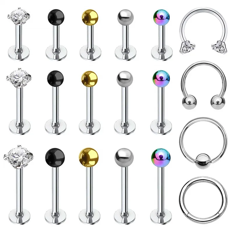 16 23 шт набор гвоздиков Tragus Labret г носовая спираль Монро хрящ шип сталь Bioflex