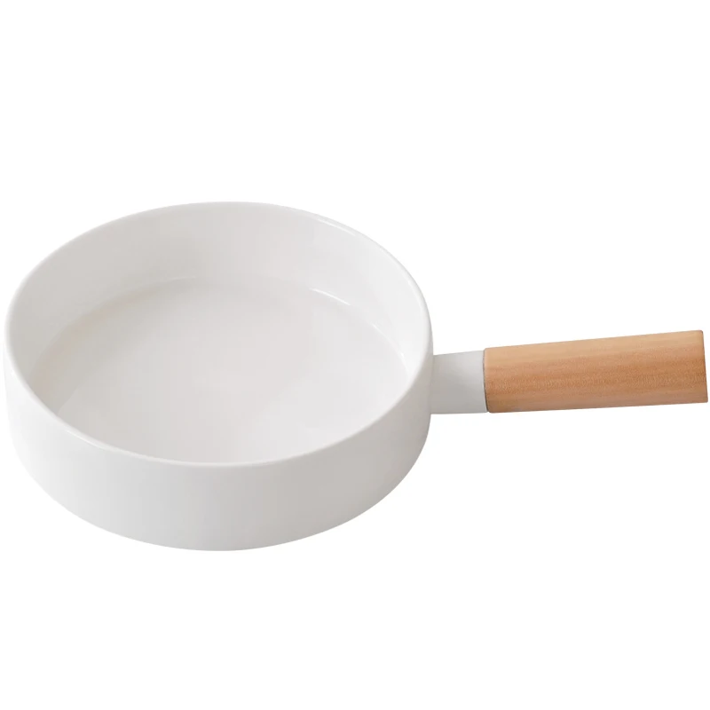 Nordic creative round wood handle spaghetti plate simple home snack dish western food steak pan dinner ceramica plates flatware | Дом и сад