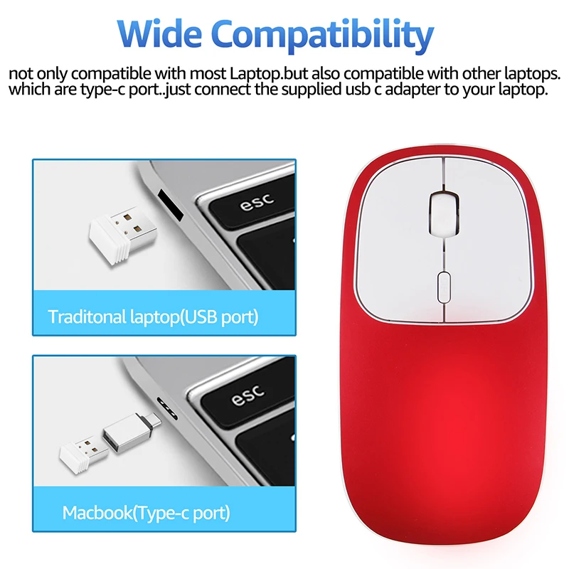USB Беспроводная Бесшумная мышь 1600 точек/дюйм 2 4G перезаряжаемая игровая