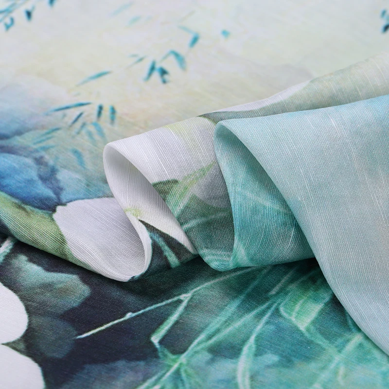 Lotus & Birds цифровая печать 50% шелк и льняная ткань для женщин платье Cheongsam 140 см в