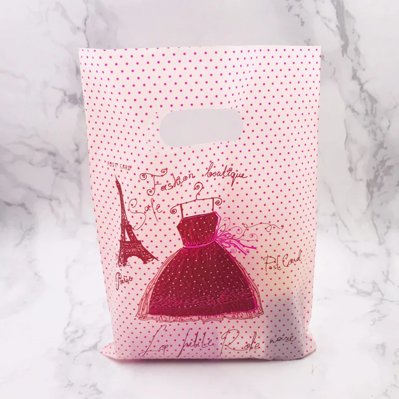 15x20cm Pink Red Skirt Plastic Gift Bags With Handle 100pcs/lot Wedding Jewelry Bag Packaging Z020 | Дом и сад