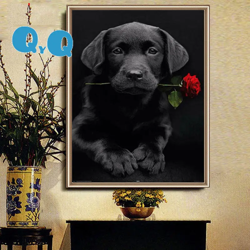 5D DIY полусверло Алмазная картина животное собака с розой вышивка крестиком