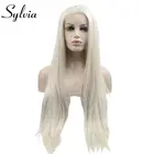 Сильвиа, длинные шелковистые прямые волосы, блонд, синтетические волосы на фронтальной части, для женщин, свободные части, Жаростойкие Волокна, волосы, наполовину Завязывающиеся вручную