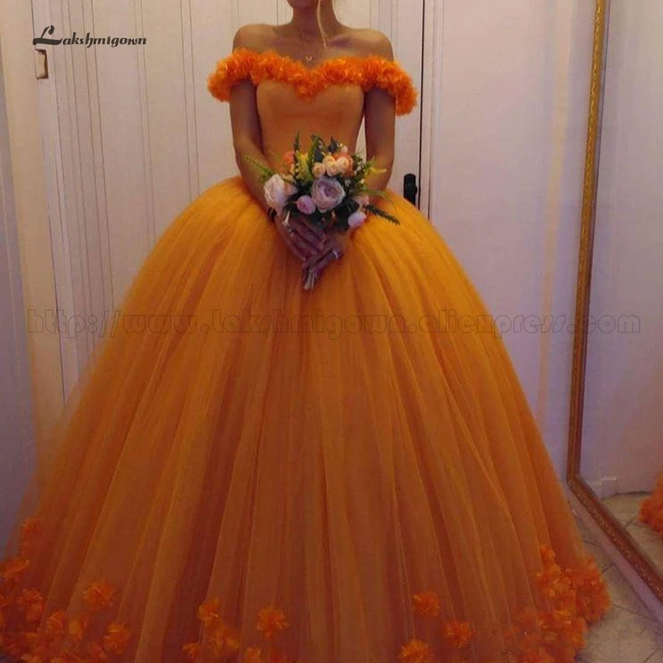 Lakshmigown Цветочные оранжевые пышные платья бальное платье Vestidos de 15 anos принцесса сладкое 16 день рождения платья