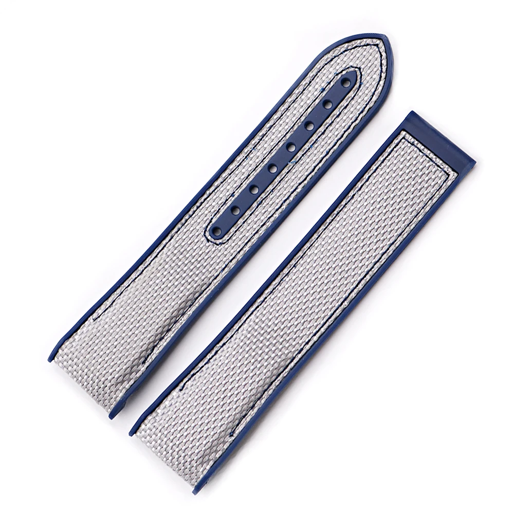 Rolamy 20 22mm Watch Band Strap Rubber Silicone With Nylon Replacement Watchbands Strap Belt For Planet Ocean 45 42mm With Clasp