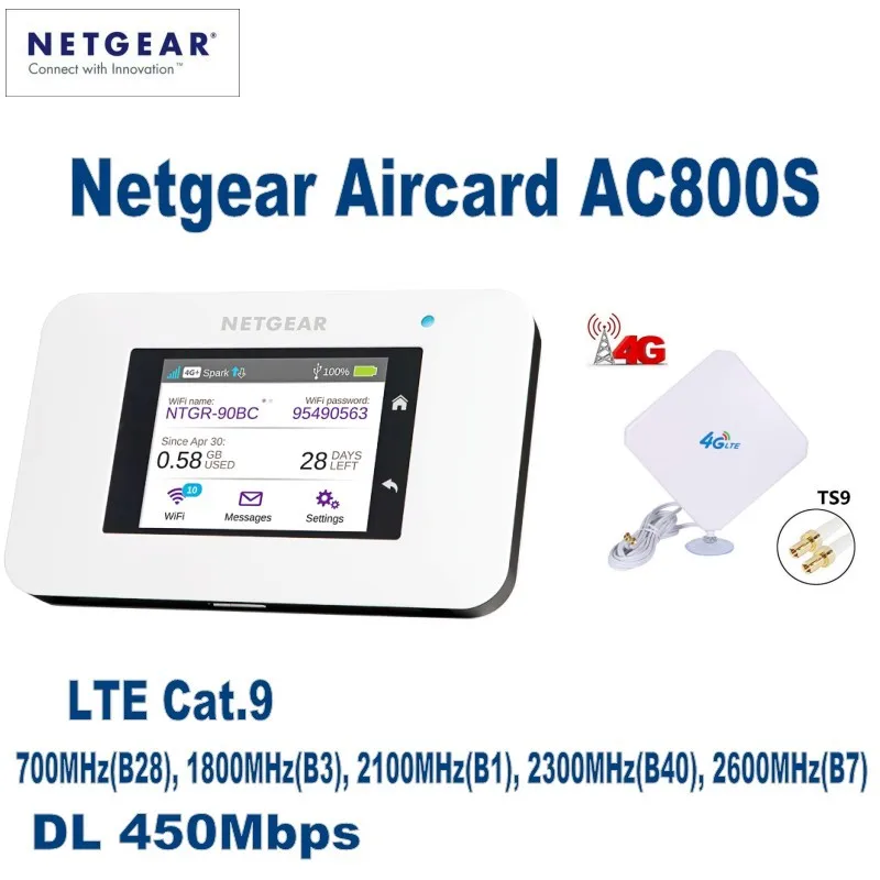 Netgear Aircard AC800S Cat9 450 /, 4G LTE WiFi     35dBi 4G   LTE Wi-Fi 