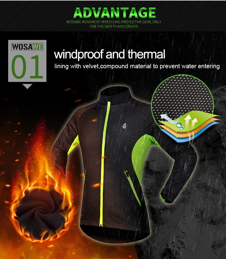 WOSAWE Мужская Флисовая теплая зимняя ветрозащитная велосипедная куртка одежда с