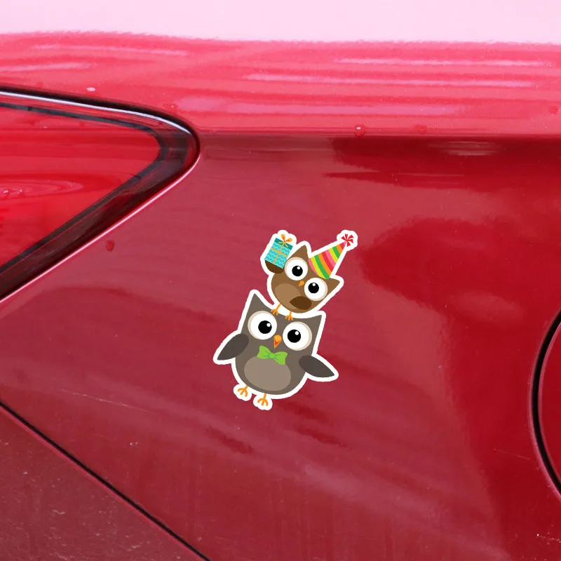 YJZT 9CM*15.2CM Cute Owl Father And Son Birthday Present PVC Decoration Car Sticker 11-01294 | Автомобили и мотоциклы