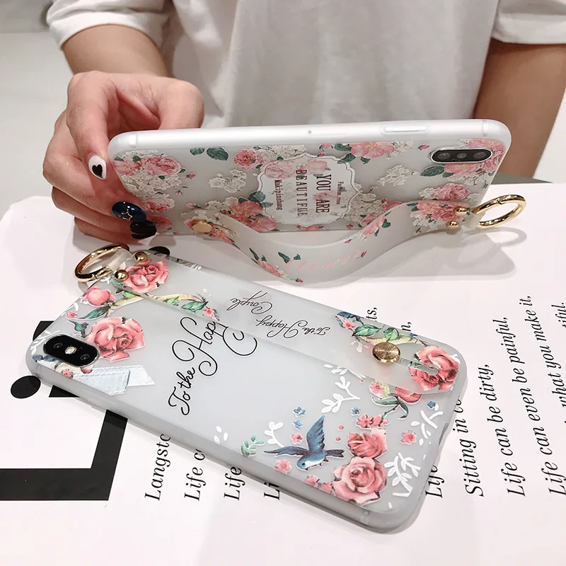 Case For Xiaomi Mi A1 A2 8 9 Soft Silicone Cover Floral Grain Wristband Phone Holder Redmi Note 7 5 6 Pro 4X Capa |
