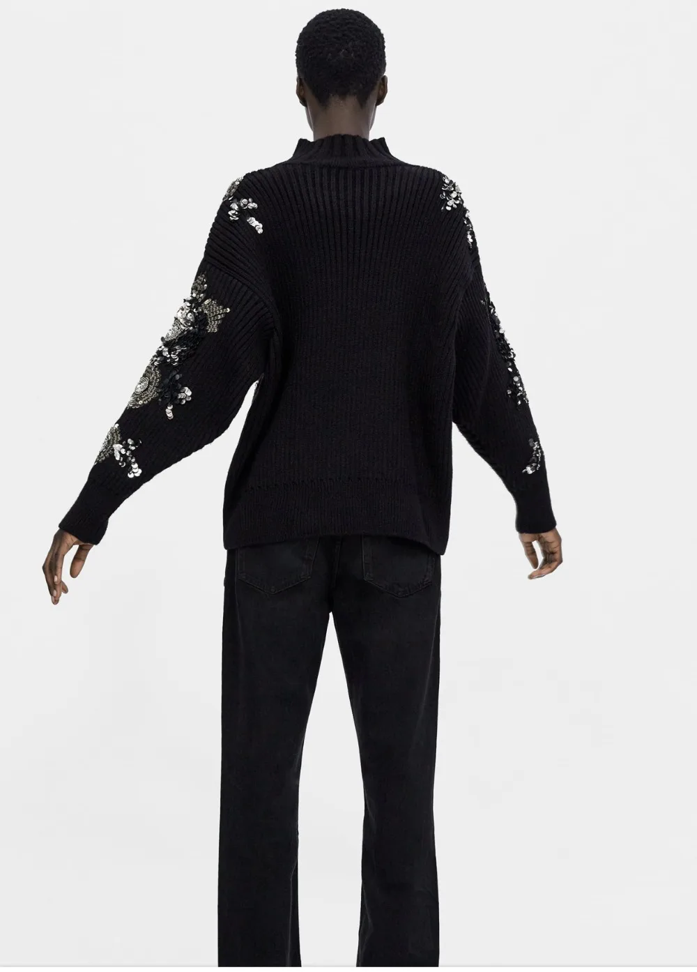 Cakucool Beading Knit Tops Women Long Sleeve Turtleneck Sequined Sweaters Floral Embroid Shiny Jumpers Sweater Pullovers Female | Женская
