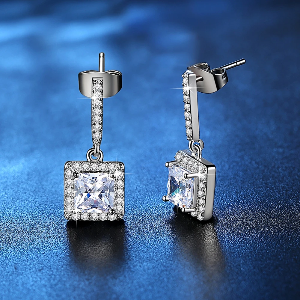 Женские серебряные серьги высокого качества квадратные блестящие с серебряным