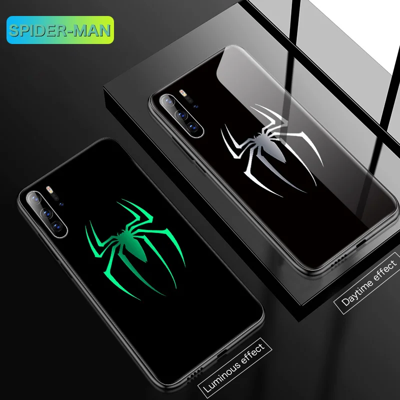Spiderman Coque Marvel Железный человек Веном светящийся стеклянный чехол для телефона для huawei P30 P20 mate Honor 30 20 Pro Lite чехол Капитан Америка Бэтмен - Цвет: Spiderman