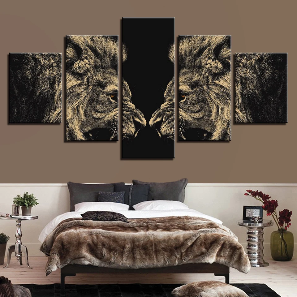 HD печатает лицом к лицу Лев Холст Wall Art 5 шт Живопись модульные обои плакат печати